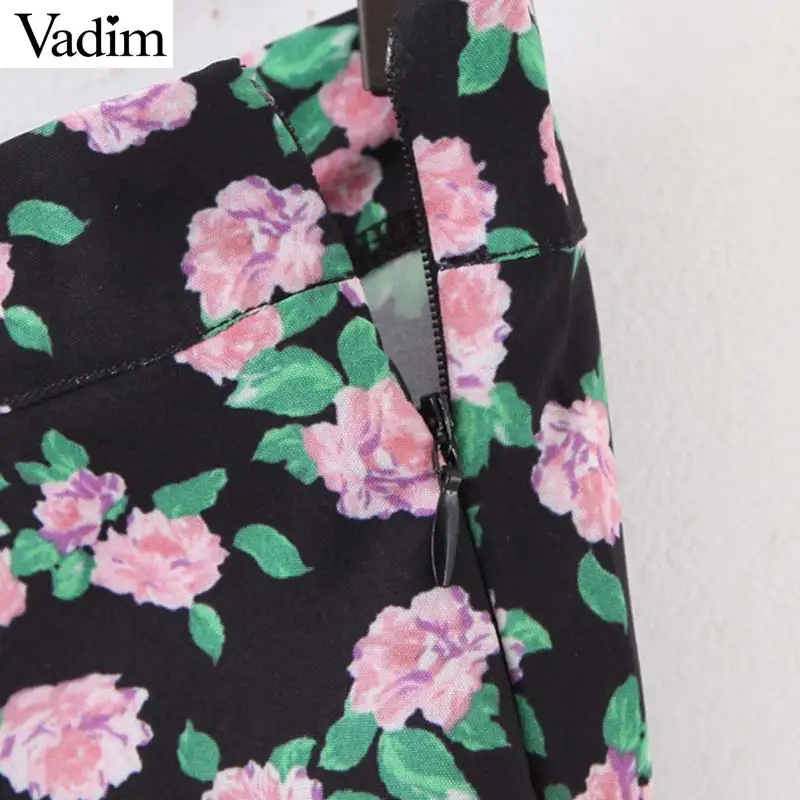 Vadim Женская шикарная юбка с цветочным принтом боковая Асимметричная боковая молния дизайн летающий сплит женские стильные летние юбки длиной до лодыжки BA740