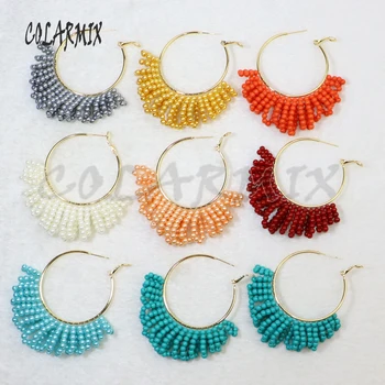 

5pairs hook earrings rainbow dangle earrings beaded jewelry earrings rainbow colors handcraft beaded accessories for women 9433