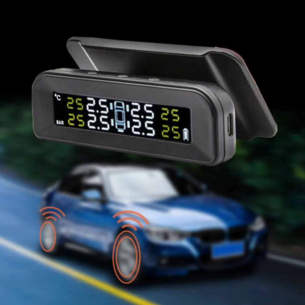 C260 монитор давления в шинах TPMS внешние датчики ЖК-экран автомобильные аксессуары для солнечной энергии авто реальный прибор для определения времени USB Перезаряжаемый