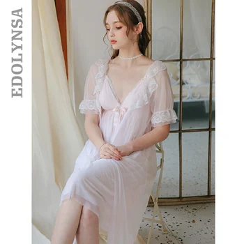 

2020 Vintage Bathrobe Female Plus Size Summer Sleepwear Women Night Wear Home Gown Robe Set Princess Style Peignoir Sets T815