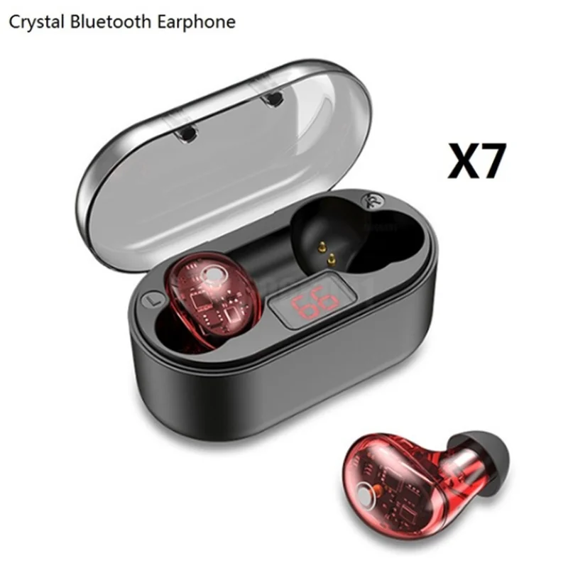 Pantalla LED de energía auriculares Bluetooth TWS auriculares estéreo de negocios Bluetooth auriculares inalámbricos con caja de - Цвет: X7 Red