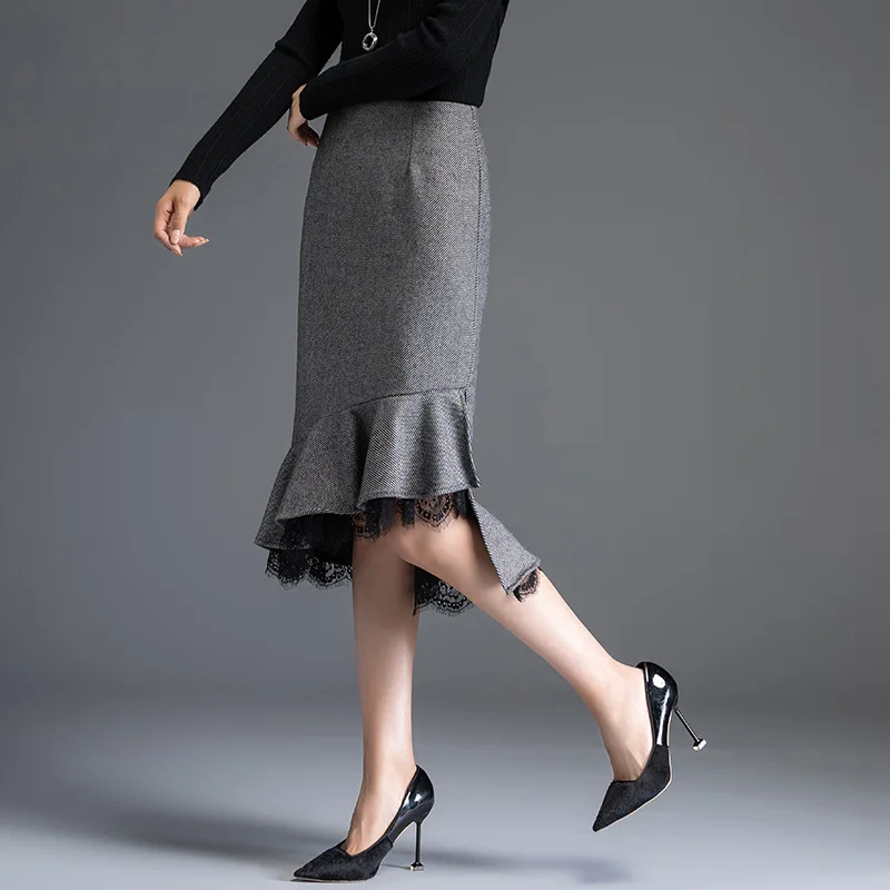 Autumn New Style WOMEN'S Dress Korean-style Irregular Lace Fishtail Skirt Manufacturers Q10219