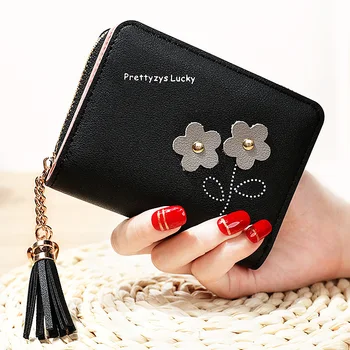 

Flower Tassel Zipper Women Wallet Leather Short Coin Purse Cards Holder Money Bags Mini Wallet Flower Wallets Girls Carteira