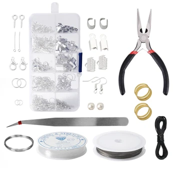 

Jewelry Making Kit Bead Making and Repair Tools, Pliers and Silver Bead Wire for Beginners to Make Necklaces, Earrings