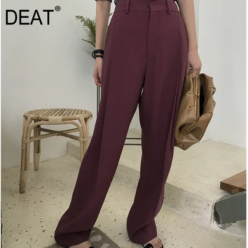 

DEAT Leisure Temperament High Waist Pleated Full Length Women Loose Wide Leg Pants 2019 Autumn Winter New Female Trousers TD563
