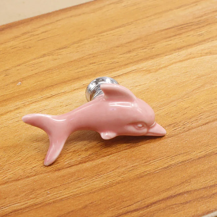 Pink Керамические ручки для выдвижных ящиков с дельфинами, 3D мультяшный шкаф, ручки для шкафа, модные детские ручки для шкафа, ручки для мебели, Hardwa - Цвет: Pink