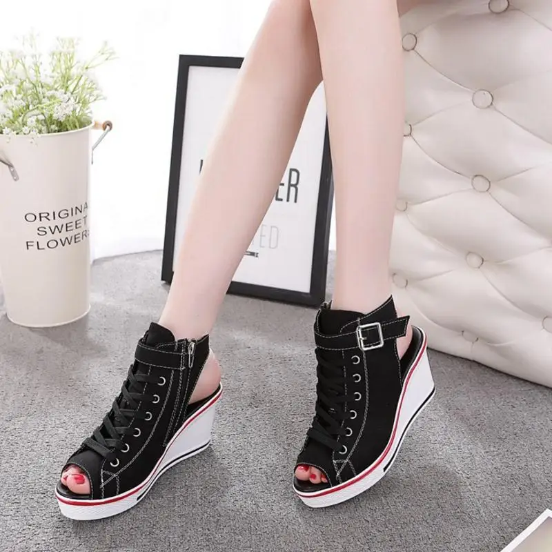 peep toe canvas shoes