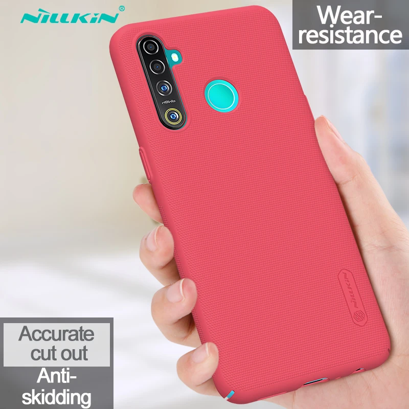 Nillkin матовый чехол для Realme 5 Pro Супер матовый защитный ультратонкий чехол для мобильного телефона ПК Жесткий Чехол - Цвет: Красный