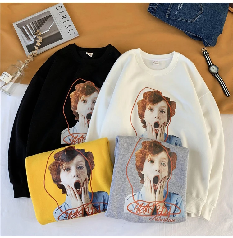 Privathinker Funny Thicken Warm Streetwear Print Couple Sweatshirts Women Loose Pullover Tops Female Autumn Winter Oversize