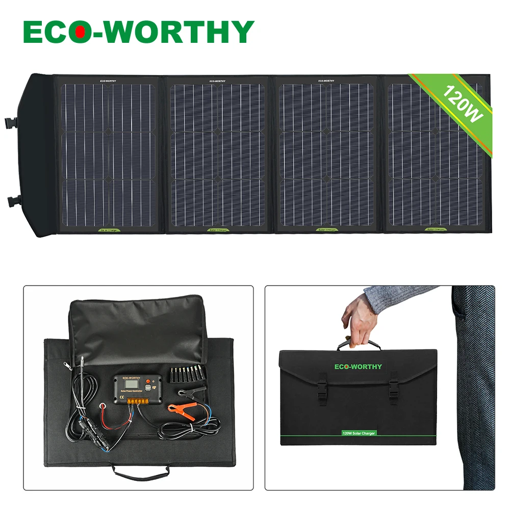 

ECO-WORTHY 120W Folding Solar Panel Portable Mono Foldable Solar Cells Charger for Generator/Power Bank/USB Devices Mobile Phone