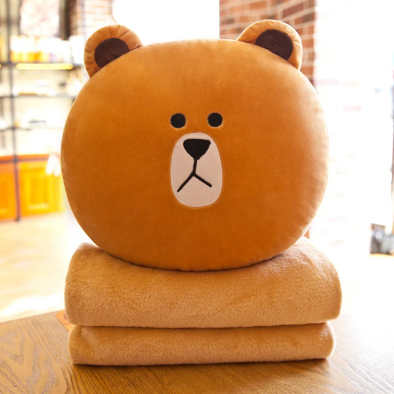 Brown Bear Pillow Brown Bear Airable Blanket Dual Purpose Flannel Airable Blanket Summer Hot Sales Folding Blanket