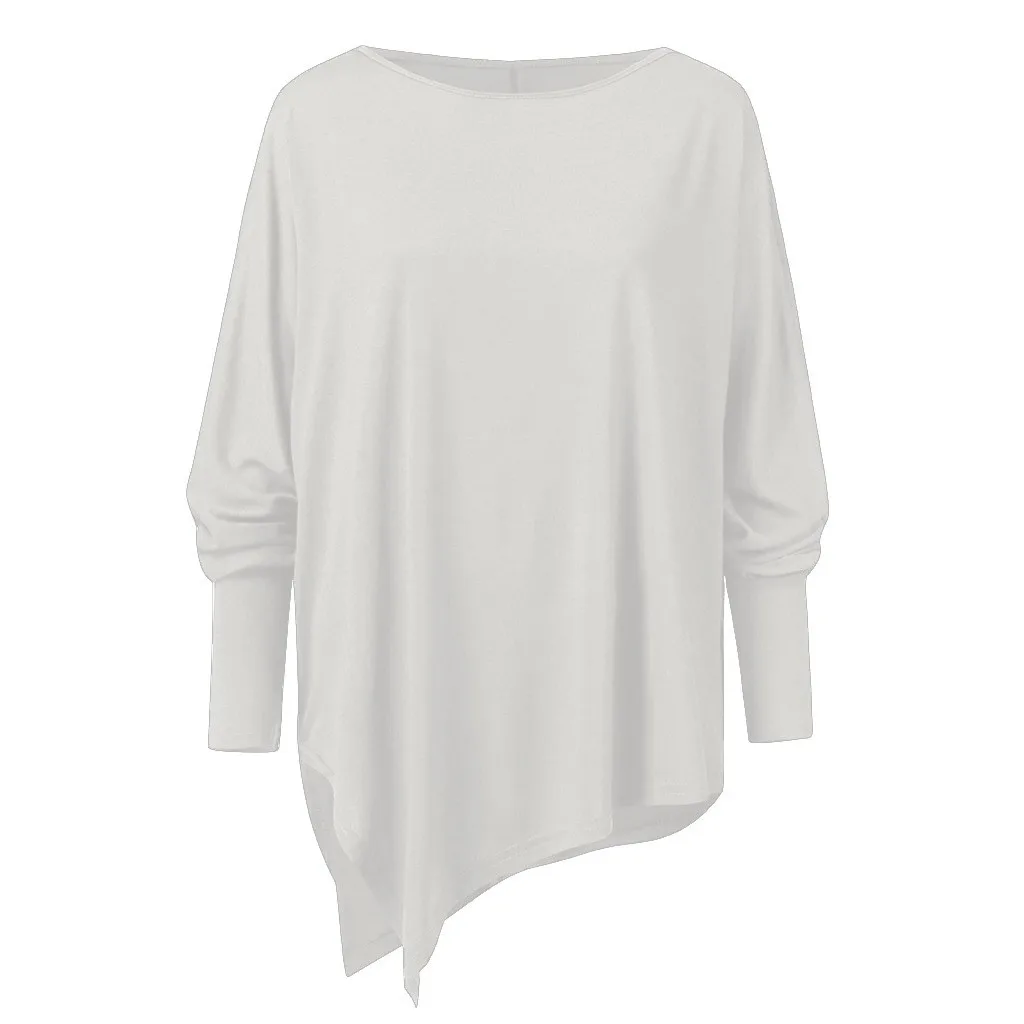 Женская Повседневная Блузка, одноцветная, с длинным рукавом, необычная, толстовка, свободный, с принтом, для девушек, пуловер, топы, блузка, женская одежда - Цвет: White