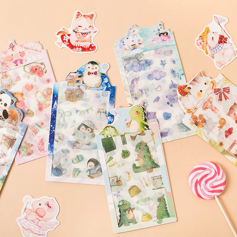 

4 pcs/pack Dinosaur Hamster Penguin Pig Bullet Journal Decorative Stationery Stickers Scrapbooking DIY Diary Album Stick Lable