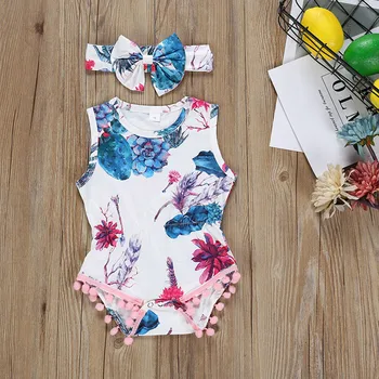 

Newborn Toddler Girls Sunsuits Bodysuits Cute Lovely Infant Baby Toddler Girl Painting Bodysuit Jumpsuit Outfits Headband Causal