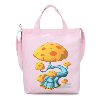 

SCCFMM Cartoon Mushroom House Print Fashion Canvas Bag With Zipper College Crossby Bag Handbag Casual Travel Shopping Bag