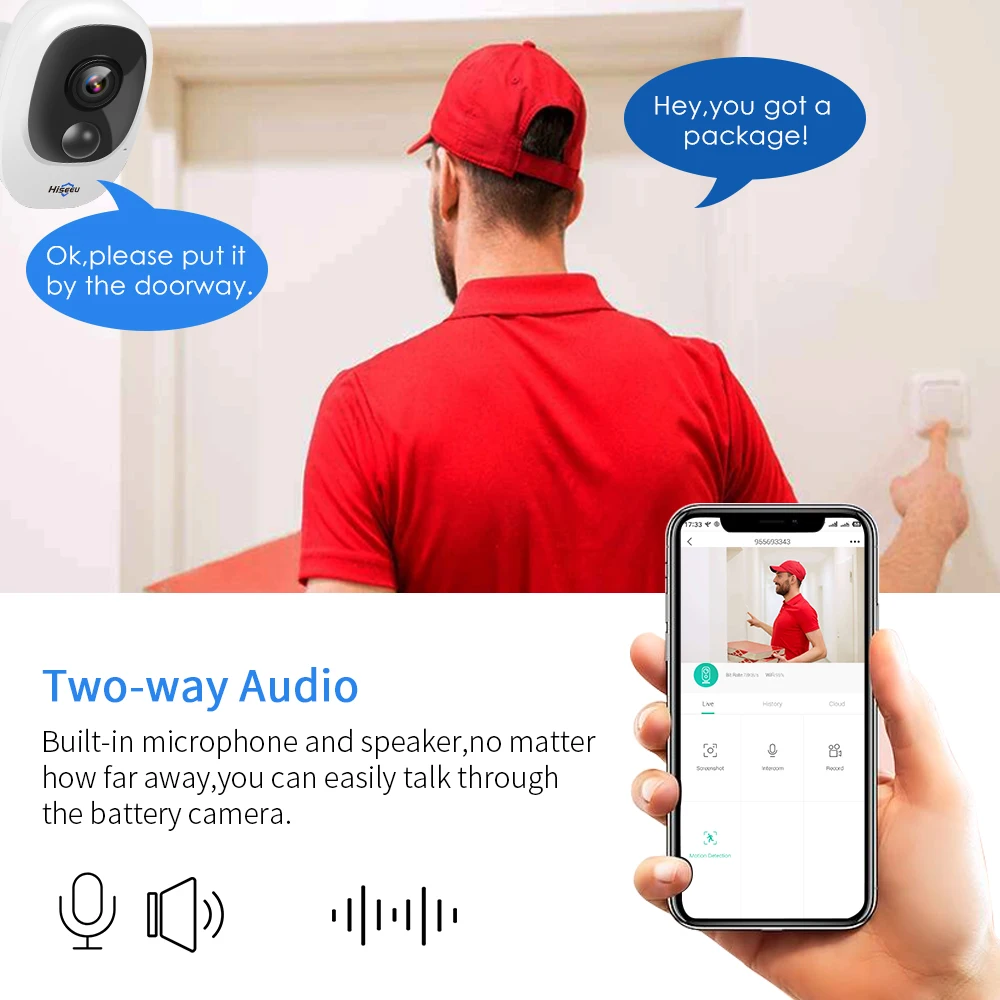 IP камера Hiseeu аккумуляторная 1080P Wi Fi с датчиком движения|Камеры видеонаблюдения| |