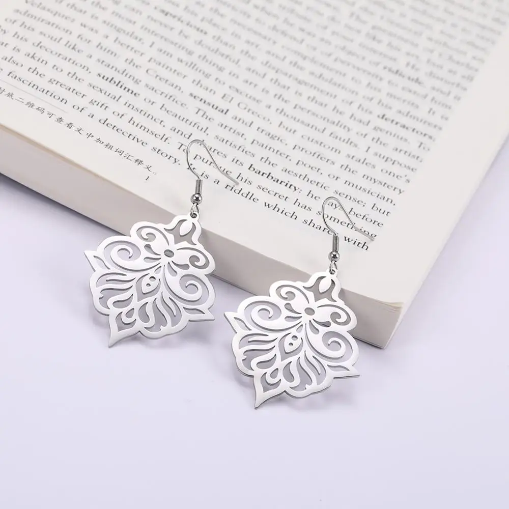 Myshape Filigree Ethnic Cutout Earrings Hoop Stainless Steel Vintage Dangle Earring Pendant Jewelry Golden Black Christmas Gift | Украшения