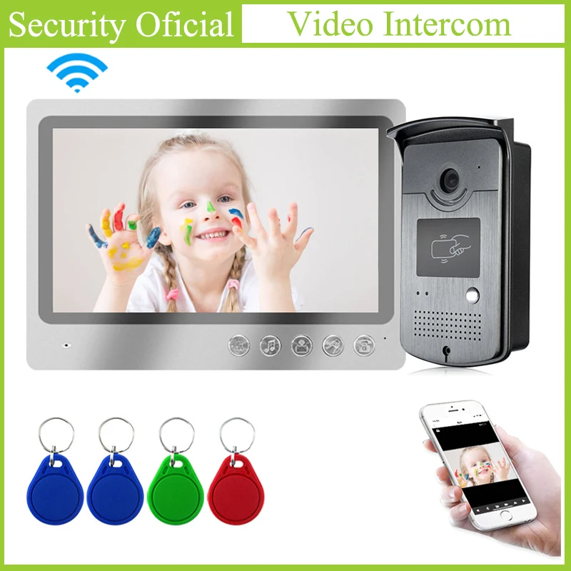 Visión de noche a casa Sistema de timbre de portero automático RFID llavero intercomunicador de Video para chalet sistema APP WIFI timbre de la puerta con Control remoto Control de desbloqueo