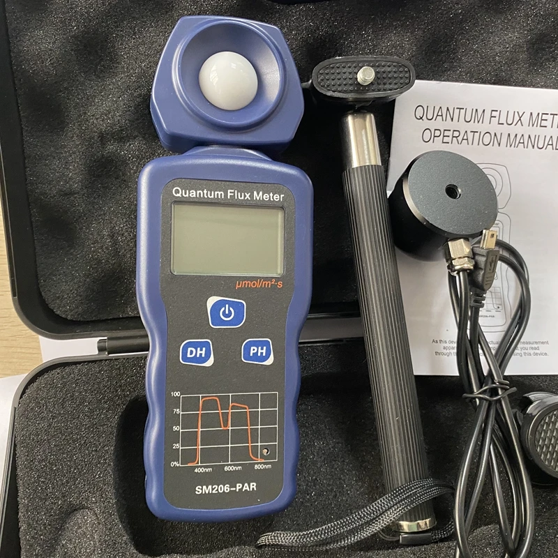 Quantum Flux Meter Digital Photosynthetic Effective Radiation Intensity Tester Wavelength 400-700nm Peak Hold Waterpoorf Probe