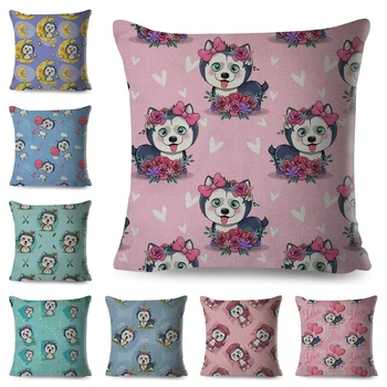 

Patchwork Cartoon Pet Husky Cushion Cover for Children Room Sofa Home Car Decor Cute Dog Animal Pillow Case Linen Pillowcase