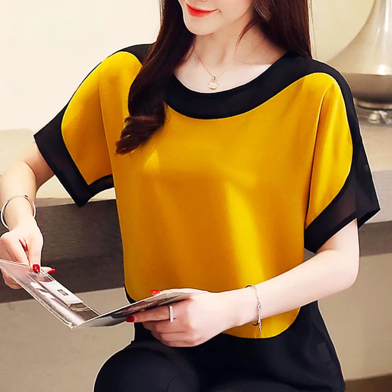 

2019 chiffon blouse plus size ladies tops shirts blusas mujer de moda Solid Short O-Neck Batwing Sleeve women blouse