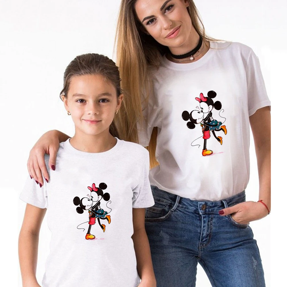 Disney Mouse Mickey Minnie Couple T-Shirts Summer Short Sleeve Tshirt Kids Brothers and Sisters Tops Family Look Outfits | Мать и ребенок
