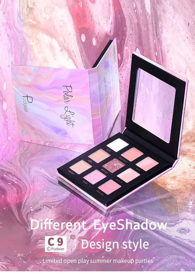 Pudaier 9 цветов Тени для век Pallete Sunset Polar Light Milky Way Serices Профессиональный матовый блеск Палетка теней для глаз