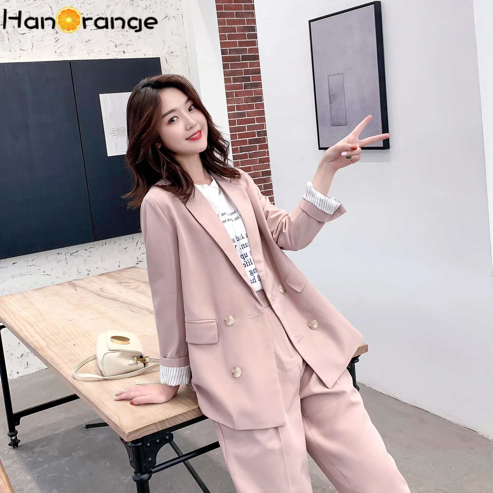 

Professional Pant Suits British Style Temperament Small Blazer + Ankle Length Pant Two Piece Set Work Suits