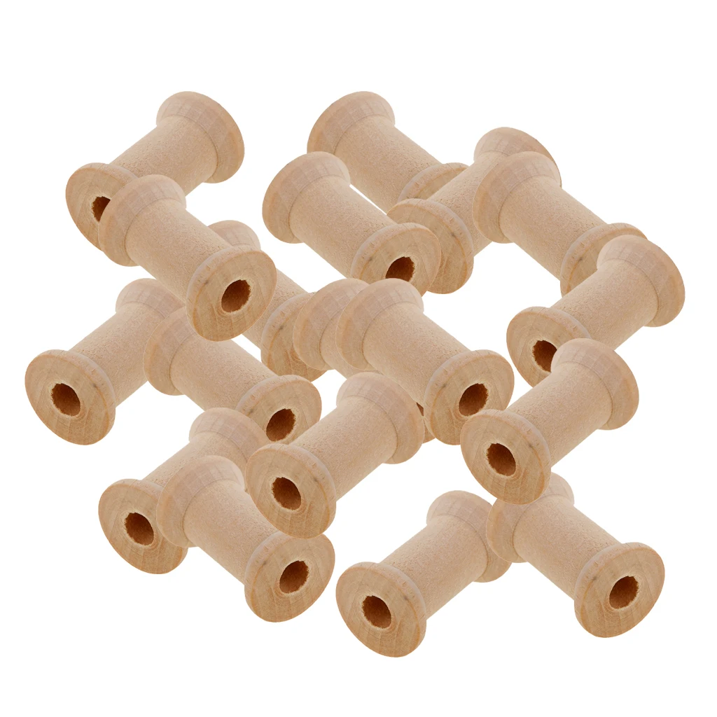 20pcs Wooden Empty Thread Spools Classic Bobbin DIY Sewing Notions 27mmx16mm