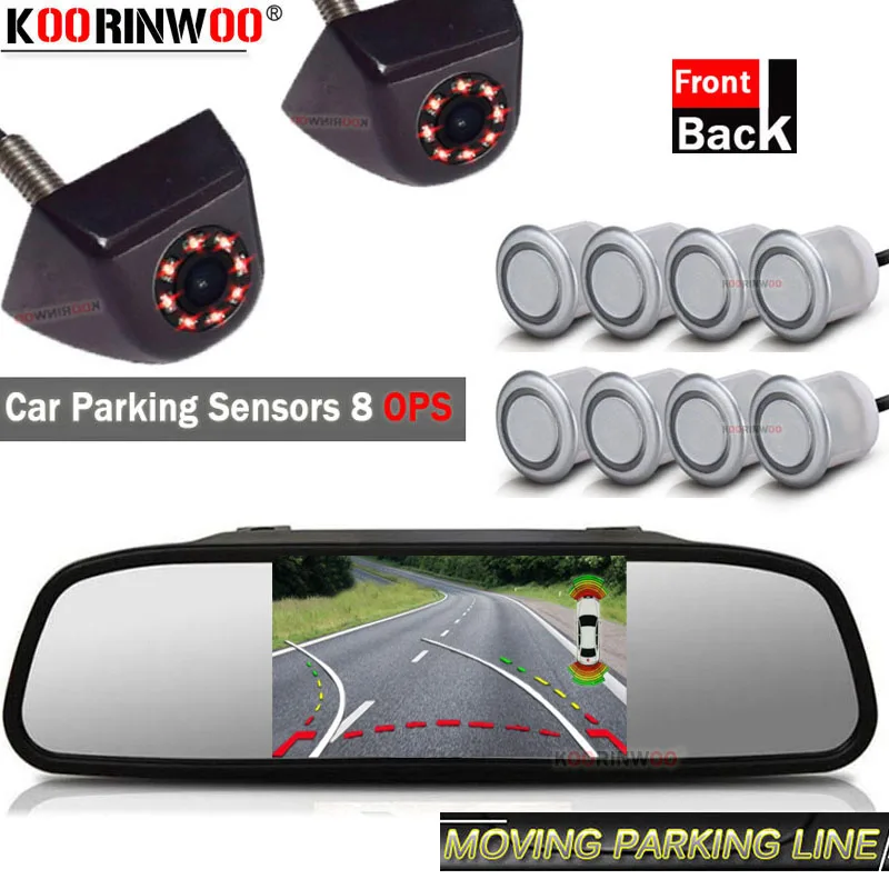 Koorinwoo Latest OPS Core Trajectory Car Parktronic Dynamic Trajectory Rear Camera Front Display Parking Sensors 8 Black white