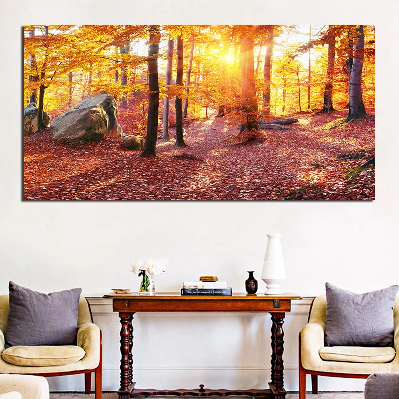 Autumn Trees Leaves Nature Landscape Wallpaper Art Canvas Poster Painting Oil Wall Picture Print Modern Home Bedroom Decoration | Дом и сад