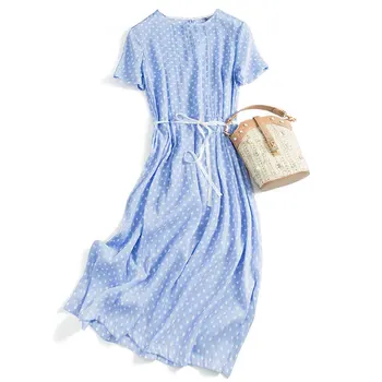 

Plus Size 2020 Women Spring Elegant Dresses Long Dot Dress With Belt Women Clothes wholesale