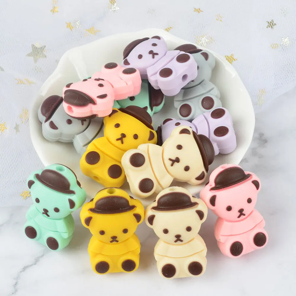 Mini little bear LOFCA 10 шт. силиконовый Прорезыватель для зубов из бусин детские игрушки для прорезывания зубов мультфильм BPA бесплатно жевательные для детей пищевая пустышка ожерелье аксессуары - Color: Mini little bear
