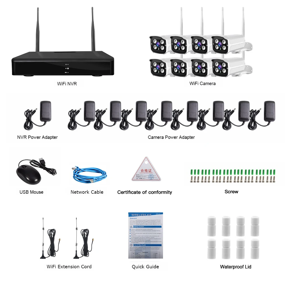 1080P 8CH Wifi ip-камера наружная беспроводная домашняя аудио-видео NVR 2.0MP IR Водонепроницаемая CCTV система видеонаблюдения комплект