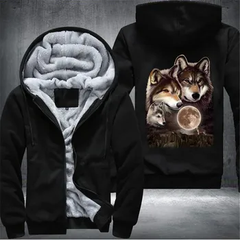 

Wolf Family Fleece Mens Winter Hoodies Male 2020 Harajuku Casual Sweatshirts Hooded Zipper Warm Sportswear Thicken Warm Outwear