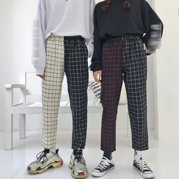 

Vintage Paid Patchwork Pants Harajuku Woman Man Trousers Elastics High Waist Pants Korean Causal Straight Pants
