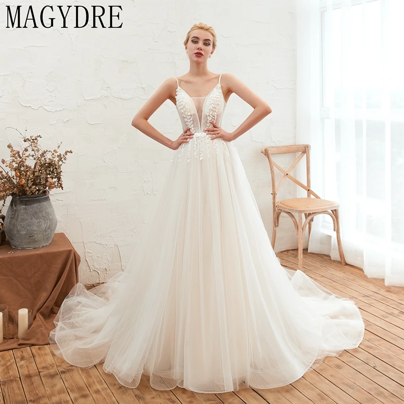 Сексуальные свадебные платья а-силуэта Vestido de Noiva Элегантные Длинные свадебные платья с открытой спиной из тюля размера плюс
