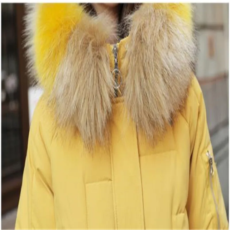 Цветная куртка с меховым воротником Abrigos Mujer Invierno, хлопок, пуховик, женское плотное Свободное пальто с хлопковой подкладкой, Повседневная зимняя одежда H229