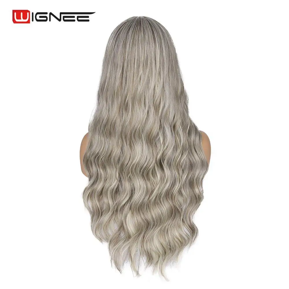 Ombre Ash Grey Wignee Омбре пепельный серый волос Длинные волны воды прическа высокой плотности термостойкий синтетический парик для черных женщин в Африканском и американском стиле - Цвет: Ombre Ash Grey