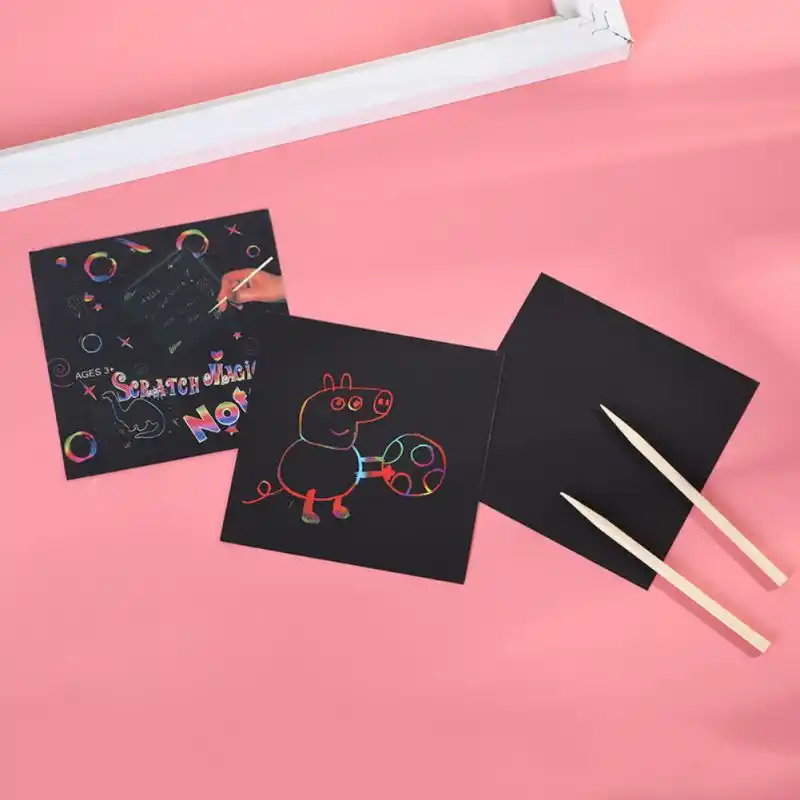 Children S Creative Colorful Graffiti Scratch Rainbow Art Box Mini Notes Handmade Paint And Scratch Puzzle Scraper Paper Stickers Aliexpress