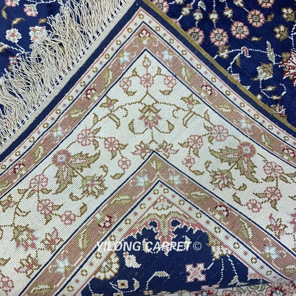 YILONG 3'x5' Тебриз шелковый ковер ручной вязки Шелковый Синий изысканное качество ручной работы ковры(HF225B