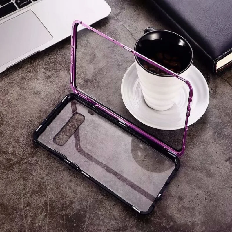 Magnetic Adsorption Case Luxury Back Full Cover Case Metal Magnetic Tempered Glass phone case for Samsung S8 S9 9 10 note 8 9