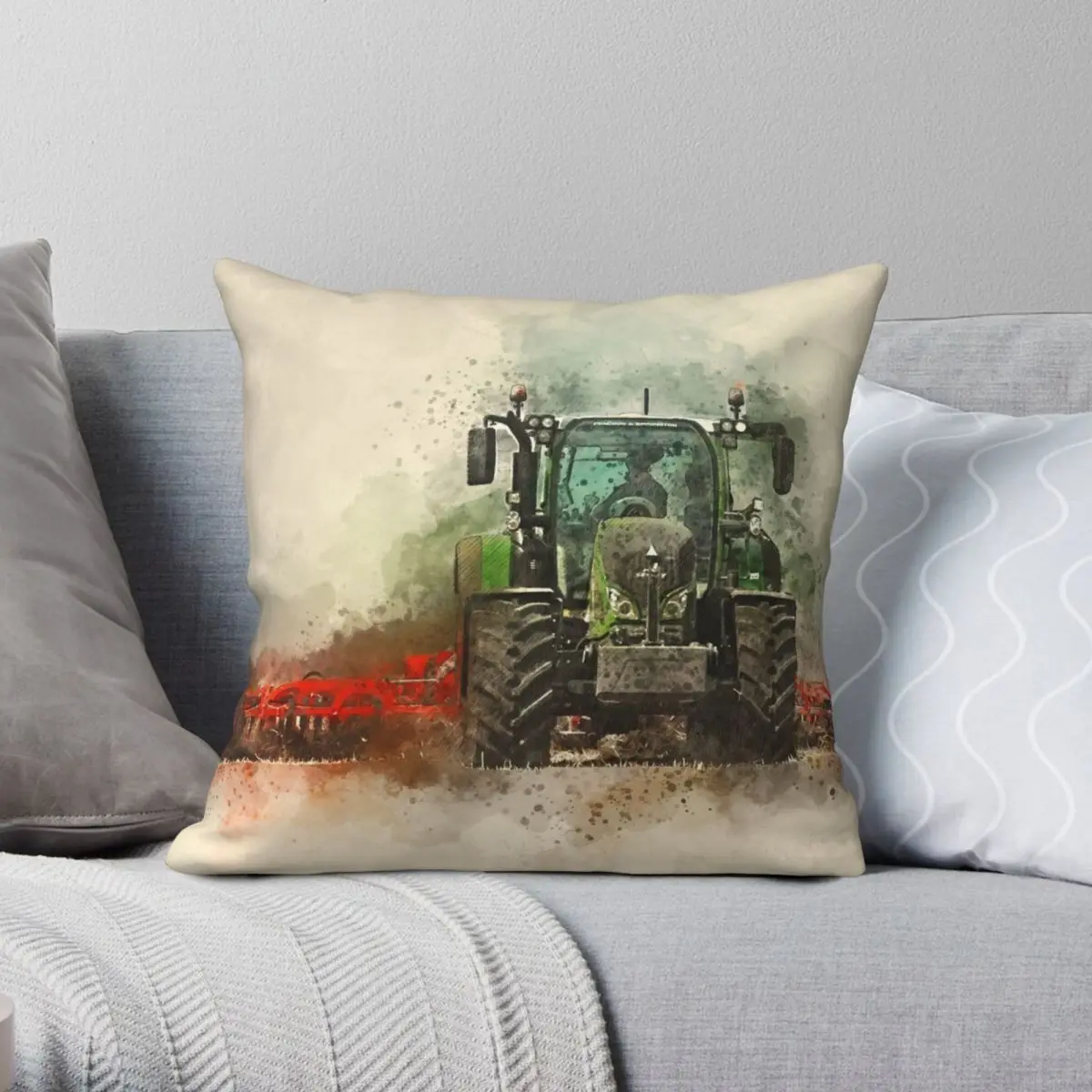 

Fendt Tractor Grafting Pillowcase Polyester Linen Velvet Pattern Zip Decor Pillow Case Sofa Cushion Cover