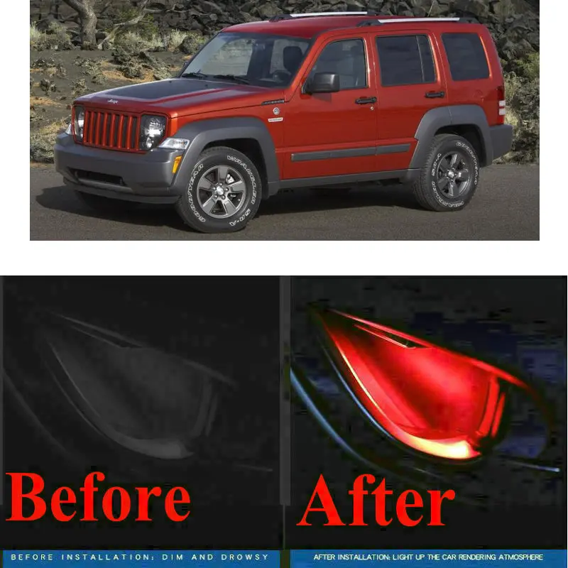 

4pc CF style stickers on cars interior inside door handle atmosphere lamp for jeep renegade wrangler grand cherokee 3 4 mk2