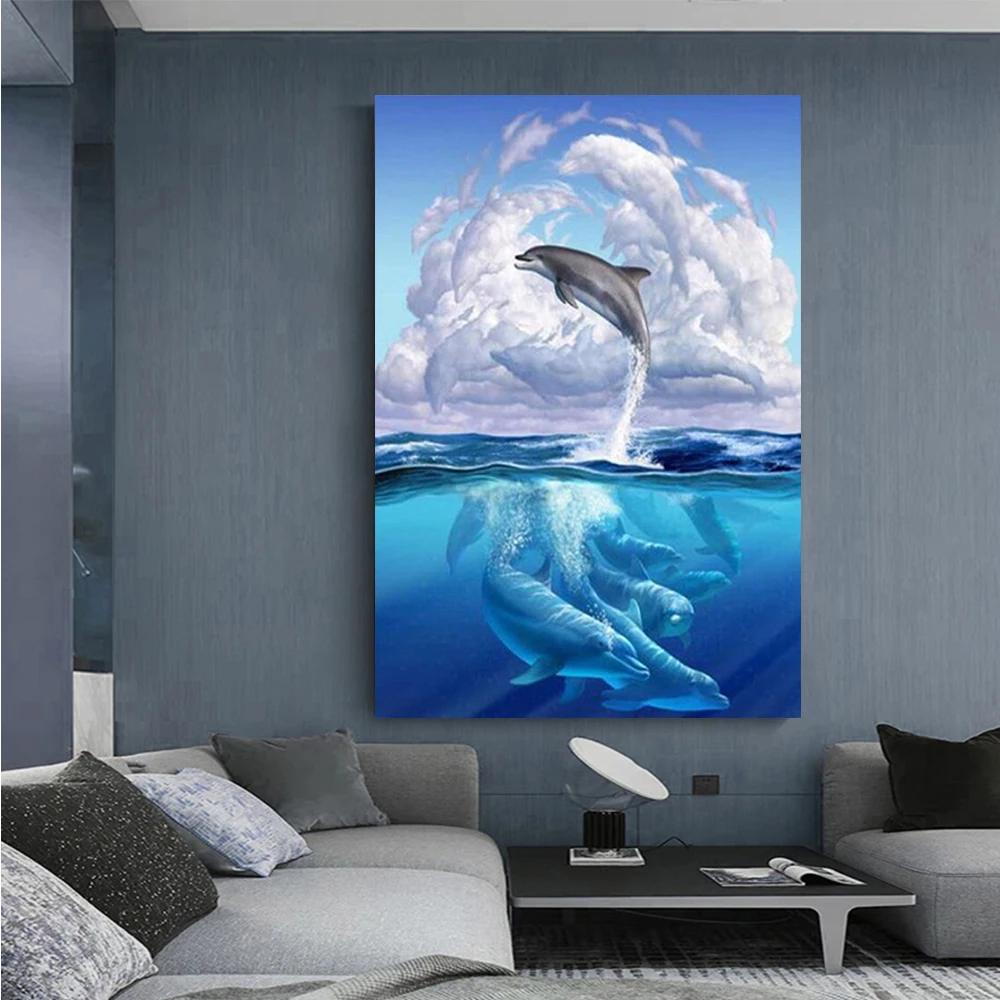 Морпехи жизнь DIY алмазная живопись двойной дельфинов камни в форме ромба сделай