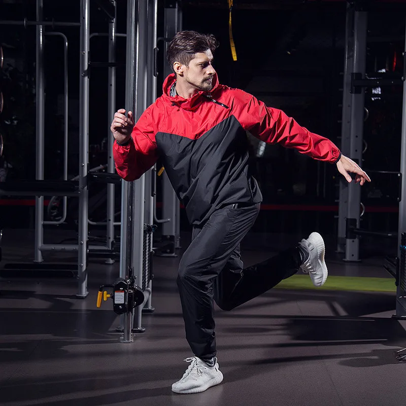 Для мужчин сауна костюм Heavy Duty Фитнес Спортивная Потливость куртка сауна PantsTrainning спортивный комплект бег потери вес костюмы 4XL
