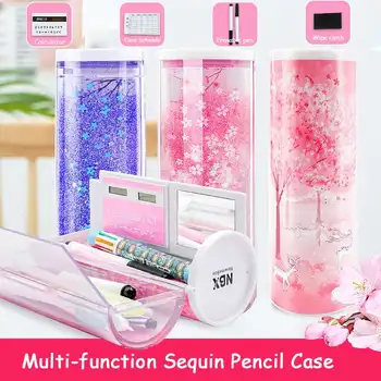 

1Pc Web Celebrity-quicksand Pencil Box Kawaii Multi-function Writing Case Plastic Make-up Pencil Box Series Sequins Pencil Case