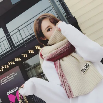 

Korean Autumn and Winter New Gradual Coloured Knitted Wool Scarf Labeled Students Thicken Warm Neck
