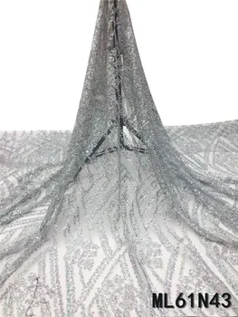 

Beautifical African Lace Fabric High Quality French Nigerian Sequins Embroidered Tulle Lace Fabric 5 Yards ML61N43