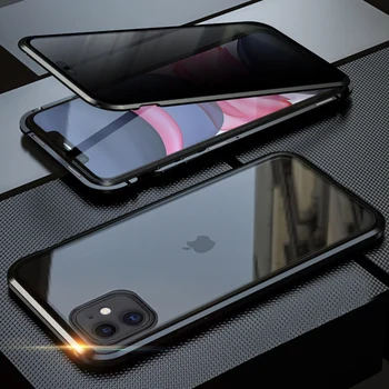 

Double-Sided Magnetic Adsorption Shockproof Metal case AntiSpy Privacy Tempered Glass Screen Protector For iPhone 11 6.1"
